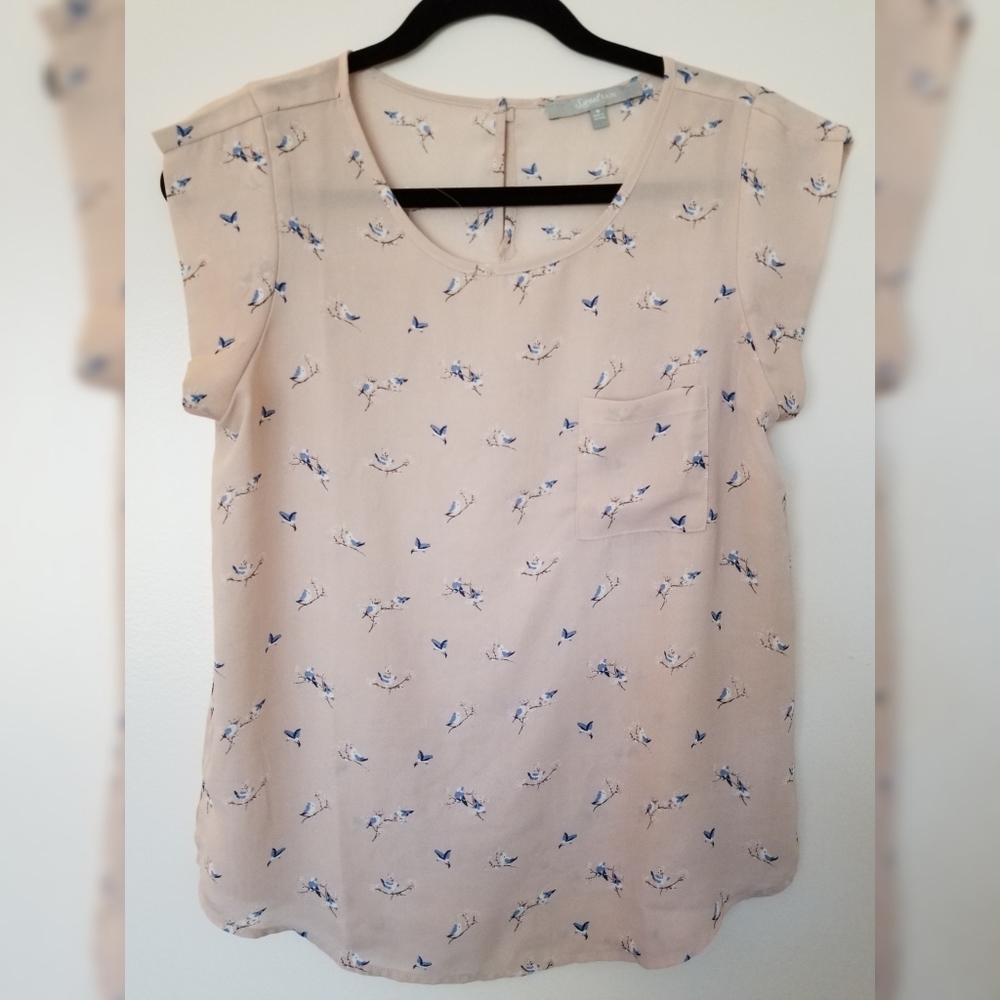 LAST CALL! Light Pink Bird Print Blouse